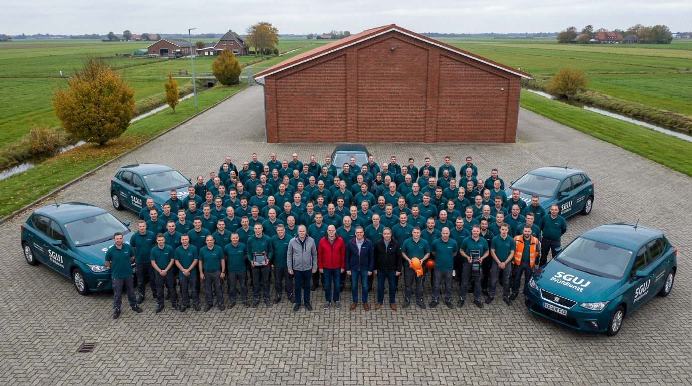 Team des SGUJ Prüfdienst vor Firmensitz